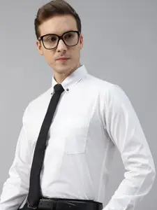 Hancock Men Standard Button-Down Collar Solid Cotton Slim Fit Formal Shirt