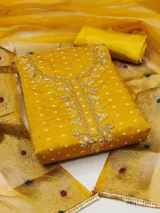 Ishin Ethnic Motifs Embroidered Beads and Stones Unstitched Dress Material