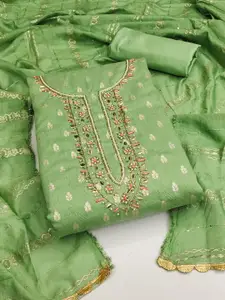 Ishin Floral Woven Design Beads & Stones Pure Silk Unstitched Dress Material