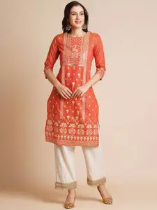 RATAN Floral Printed Sequinned Chanderi Silk Kurta
