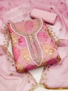 Ishin Sequin Embroidered Organza Unstitched Dress Material