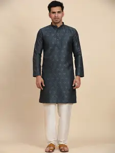 Rawayi Geometric Woven Design Mandarin Collar Jacquard Straight Kurta