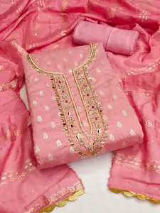 Ishin Ethnic Motifs Woven Design Beads & Stones Pure Silk Unstitched Dress Material