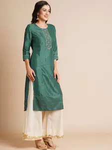 RATAN Floral Embroidered Sequinned Straight Kurta