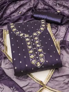 Ishin Floral Embroidered Beads and Stones Unstitched Dress Material