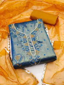 Ishin Floral Woven Design Beads & Stones Unstitched Dress Material