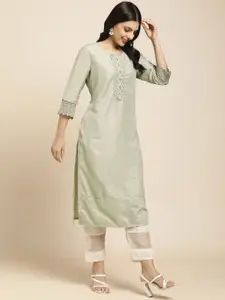 RATAN Embroidered Thread Work Round Neck Straight Kurta
