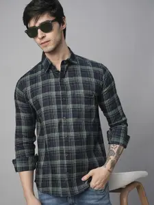 TRYBUY.IN Men Standard Spread Collar Buffalo Checked Cotton Casual Shirt