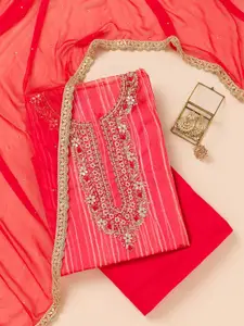 Koskii Floral Embroidered Beads and Stones Organza Unstitched Dress Material