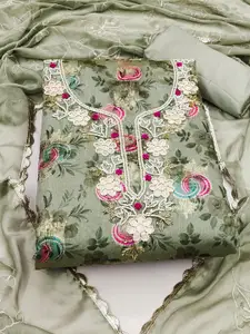 Ishin Floral Embroidered Beads and Stones Detail Unstitched Dress Material