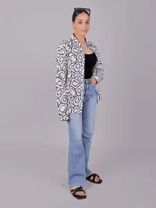 BLUEBIRD Women Classic Spread Collar Abstract Printed Oversized Casual Shirt