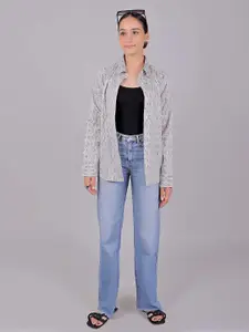 BLUEBIRD Women Classic Spread Collar Abstract Printed Oversized Casual Shirt