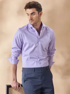 Aldeno Men India Spread Collar Geometric Printed Cotton Slim Fit Formal Shirt