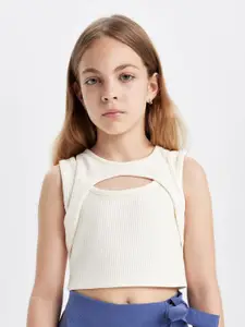 DeFacto Girls Solid Round Neck Cotton Top