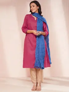 Fabindia Round Neck Straight Kurta With Dupatta