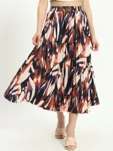 OTABU Printed Flared A-Line Midi Skirt