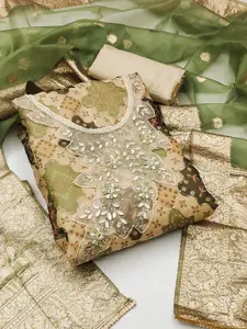 Ishin Geometric Printed Beads & Stones Organza Unstitched Dress Material