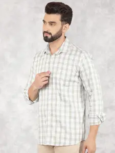 Crimsoune Club Men Smart Spread Collar Tartan Checked Cotton Slim Fit Casual Shirt