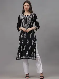 Seva Chikan Ethnic Motifs Embroidered Lucknowi Chikankari Chanderi Silk Straight Kurta
