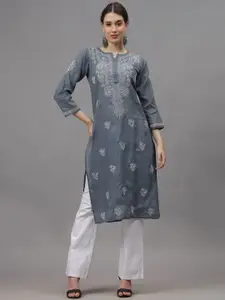 Seva Chikan Ethnic Motifs Embroidered Chikankari Cotton Straight Kurta