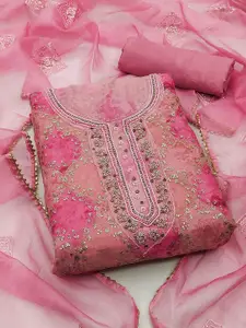 Ishin Floral Embroidered Sequinned Organza Unstitched Dress Material