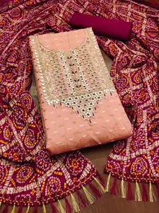 Ishin Ethnic Motifs Embroidered Beads and Stones Unstitched Dress Material