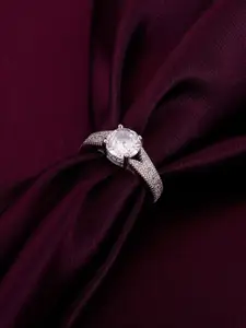 GIVA 925 Sterling Silver Rhodium-Plated Stone-Studded Adjustable Solidarity Finger Ring