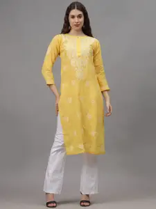 Seva Chikan Ethnic Motifs Embroidered Chikankari Cotton Straight Kurta