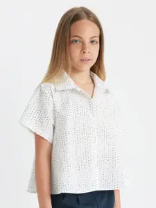 DeFacto Girls Spread Collar Micro Ditsy Checked Cotton Casual Shirt