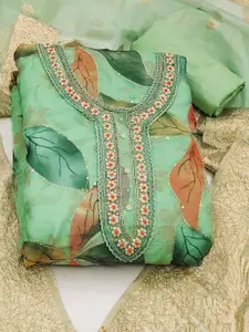 Ishin Ethnic Motifs Embroidered Sequinned Organza Unstitched Dress Material