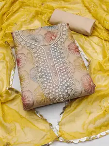 Ishin Ethnic Motifs Embroidered Sequinned Organza Unstitched Dress Material