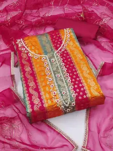 Ishin Floral Embroidered Beads and Stones Unstitched Dress Material