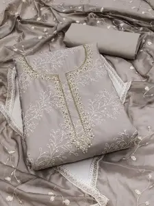 Ishin Grey Embroidered Unstitched Dress Material