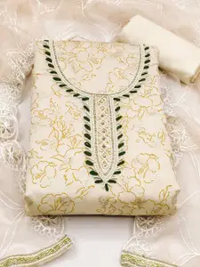 Ishin Beige & Black Floral Printed Unstitched Dress Material