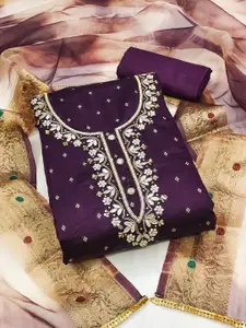 Ishin Burgundy Floral Woven Design Zari Unstitched Dress Material