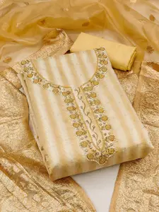 Ishin Yellow & Gold-Toned Striped Woven Design Unstitched Dress Material