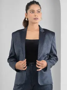 IN ANY MANNER Printed Notched Lapel Collar Single-Breasted Satin Formal Blazer