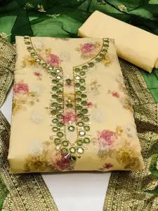 Ishin Floral Embroidered Beads and Stones Unstitched Dress Material