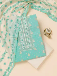 Koskii Ethnic Motifs Woven Design Mirror Work Unstitched Dress Material