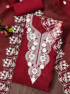 Ishin Embroidered Thread Work Organza Unstitched Dress Material