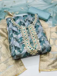 Ishin Geometric Printed Sequinned Organza Unstitched Dress Material