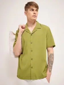 THE BEAR HOUSE Men Cuban Collar Abstract Printed Casual Shirt