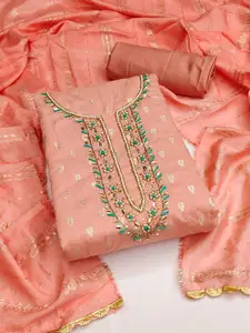 Ishin Pure Silk Woven Design Beads and Stones Unstitched Dress Material