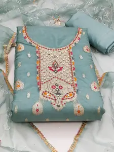 Ishin Ethnic Motifs Woven Design Beads and Stones Detail Organza Unstitched Dress Material