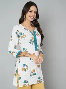 Anouk Floral Printed V-Neck Gotta Patti Gotta Patti Short Kurti