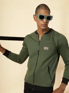 Rigo Men Olive Green Solid Mock Collar Sweatshirt