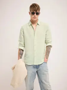 THE BEAR HOUSE Men Spread Collar Horizontal Striped Slim Fit Casual Shirt