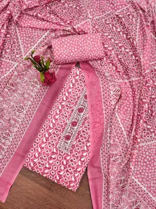 Ishin Pink Floral Printed Pure Cotton Unstitched Dress Material