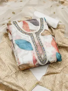 Ishin Ethnic Motifs Embroidered Beads and Stones Organza Unstitched Dress Material