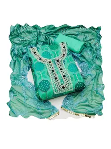 Ishin Ethnic Motifs Embroidered Beads and Stones Organza Unstitched Dress Material